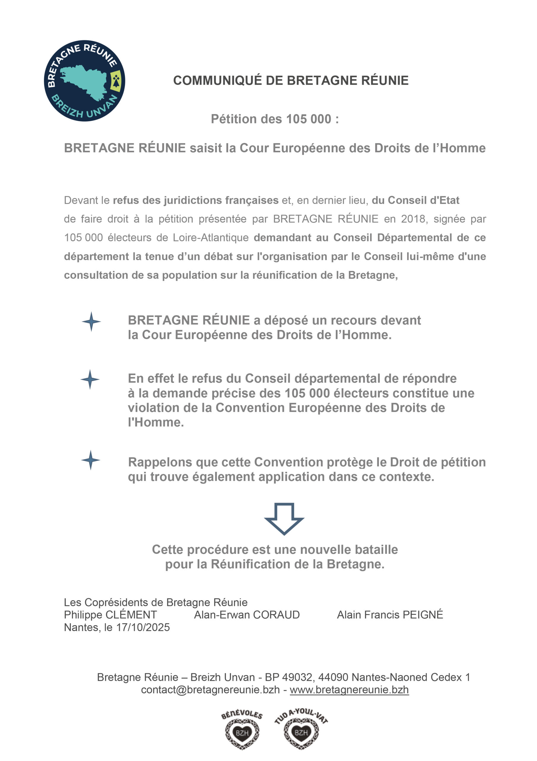 Communiqué de Bretagne Réunie présence au Festival Interceltique de Lorient 2025 Communiqué BR - CEDH 050925 - 17102025 - FR